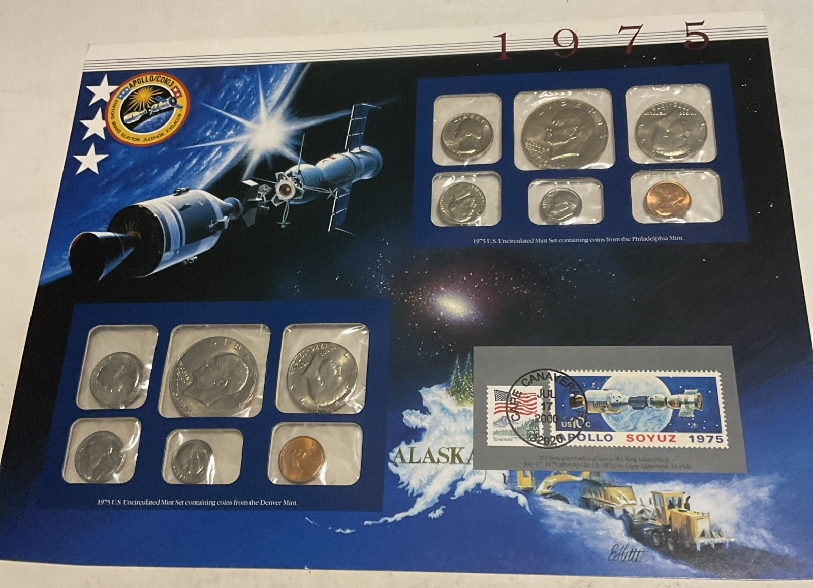 1975 P/D Uncirculated Mint Set Postal Commemorative Society Coin & Stamps