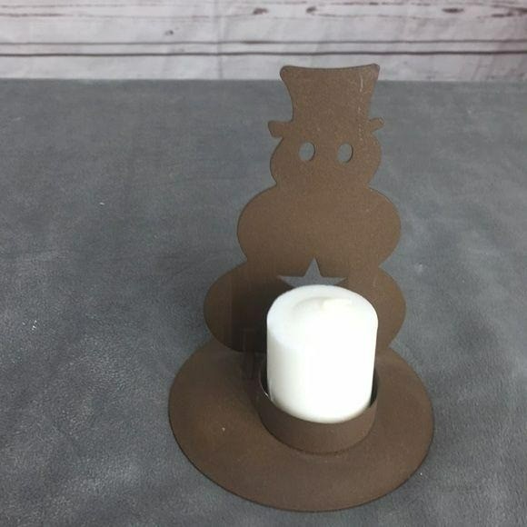 Rustic Snowman Candle Holder Silhouette Metal Primitive Winter Decor