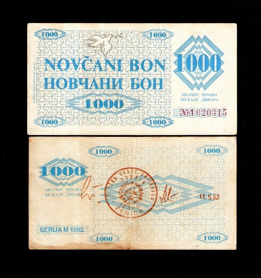 BOSNIA & HERZEGOVINA 1000 1,000 DINARA P8 H 1992 2nd.PNB MONEY BILL BANK NOTE