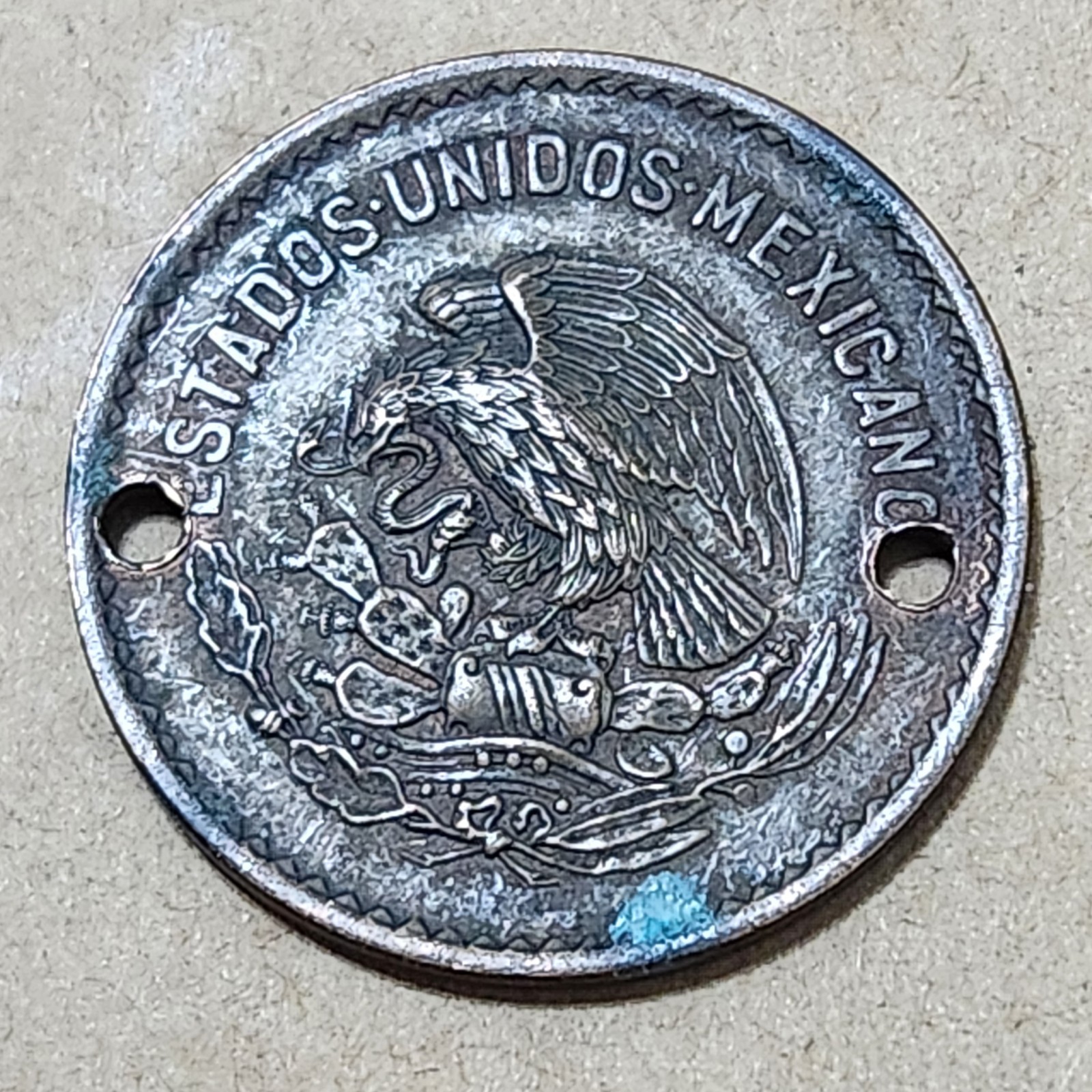 MEXICO 🇲🇽 FIVE (5) CENTAVOS COIN 1944 (WARTIME / DAMAGED)