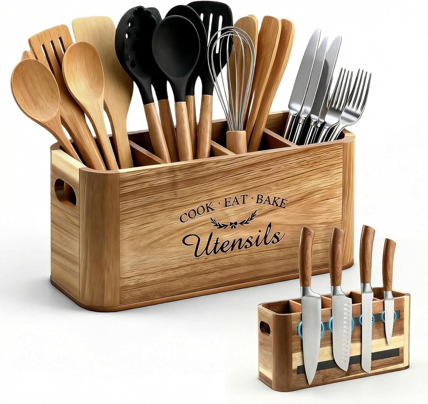 Wooden Kitchen Utensil Holder Organizer for Counter or Countertop, Acacia Utensi