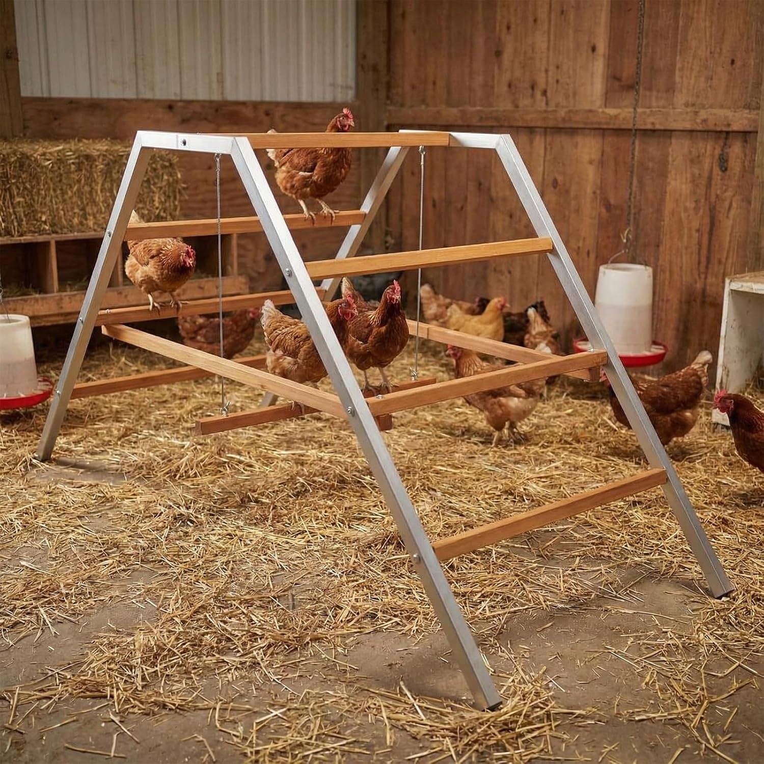 Multi-Level Chicken Perch Roosting Bar with Swing & Ladder for Cage Backyard
