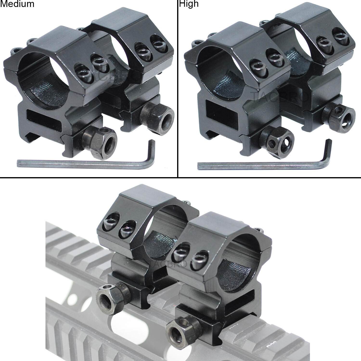 1 Pair 1'' Scope Rings for Picatinny/Weaver Mount - Medium/High Profile Var