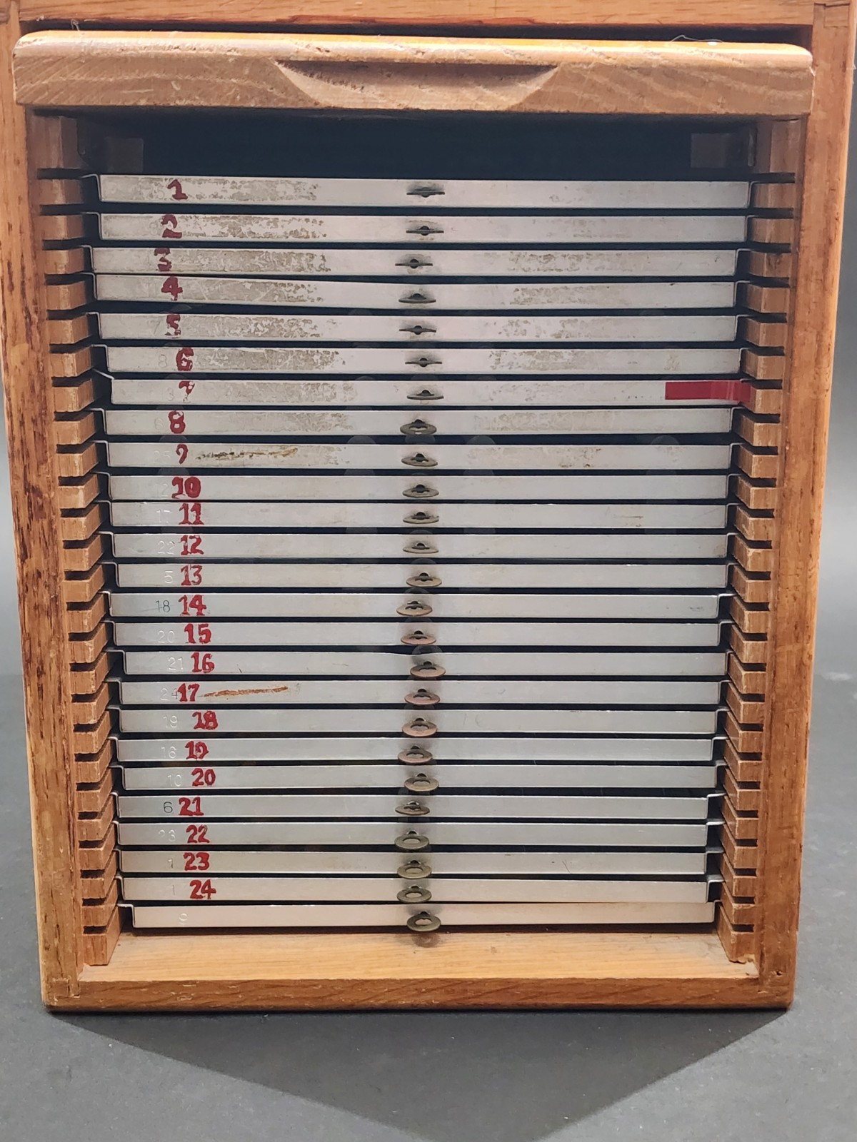 Vintage Eberbach Wood Microscope Slide Cabinet 25 tray #1