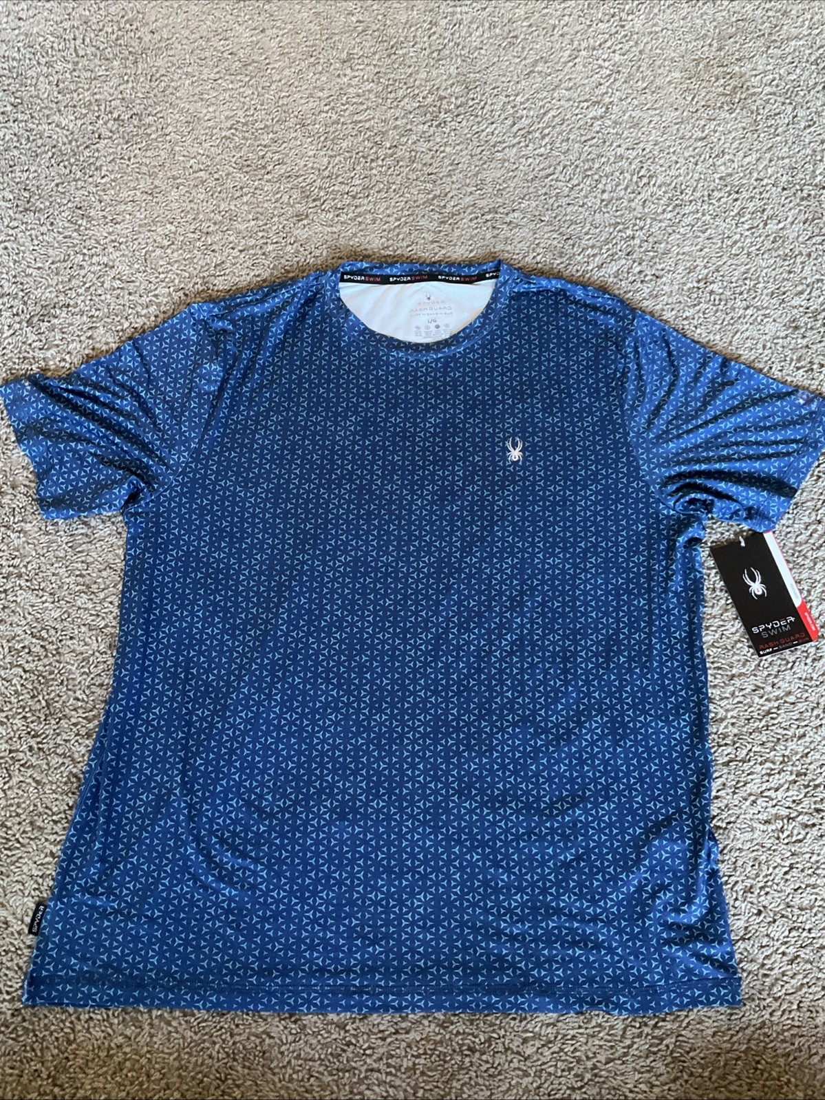 Spyder Rash Guard Shirt Mens Large Blue Quick Dry UPF 30+ Surf Sun New