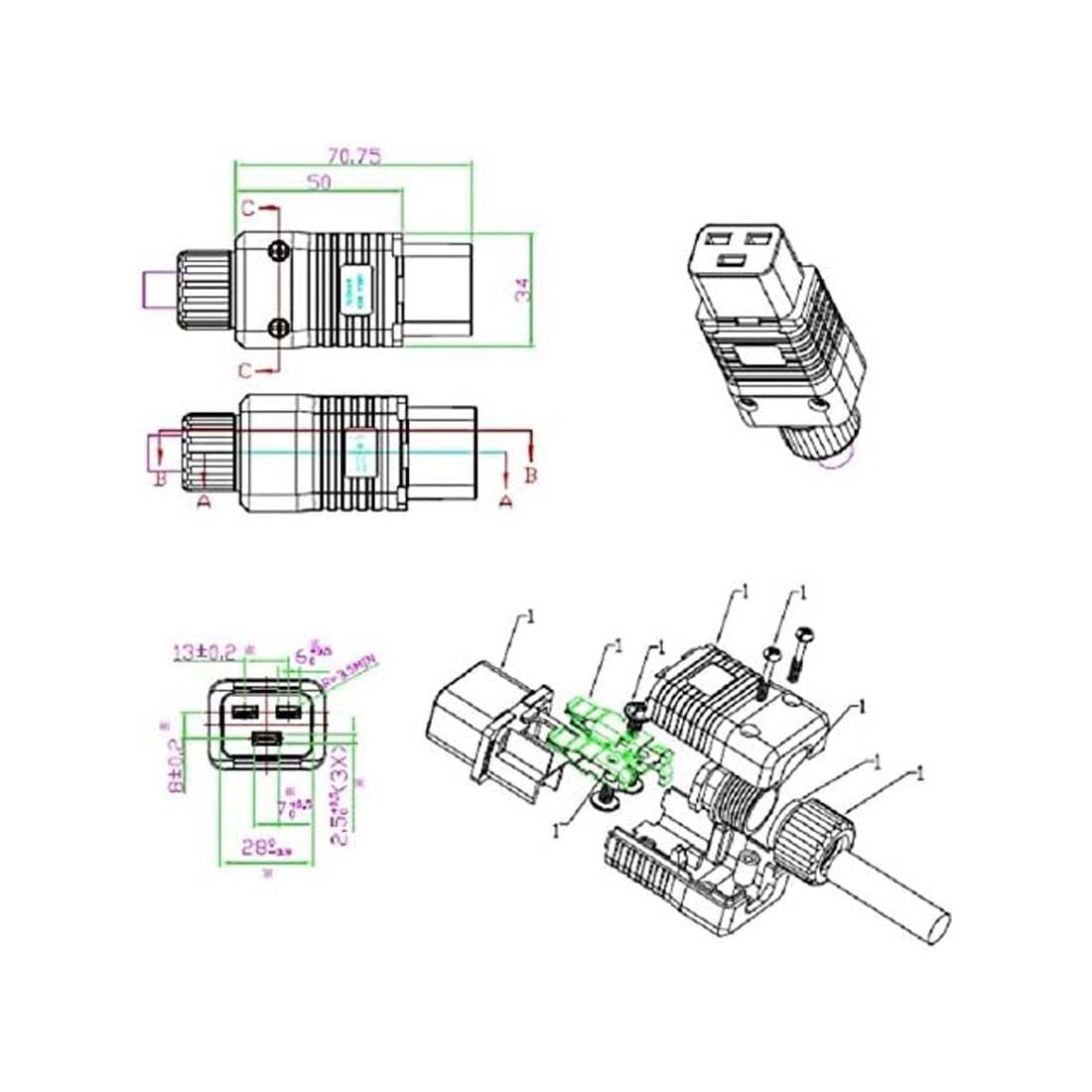 IEC320 C19 Female Socket 16A250V PDU UPS Server Power Connector
