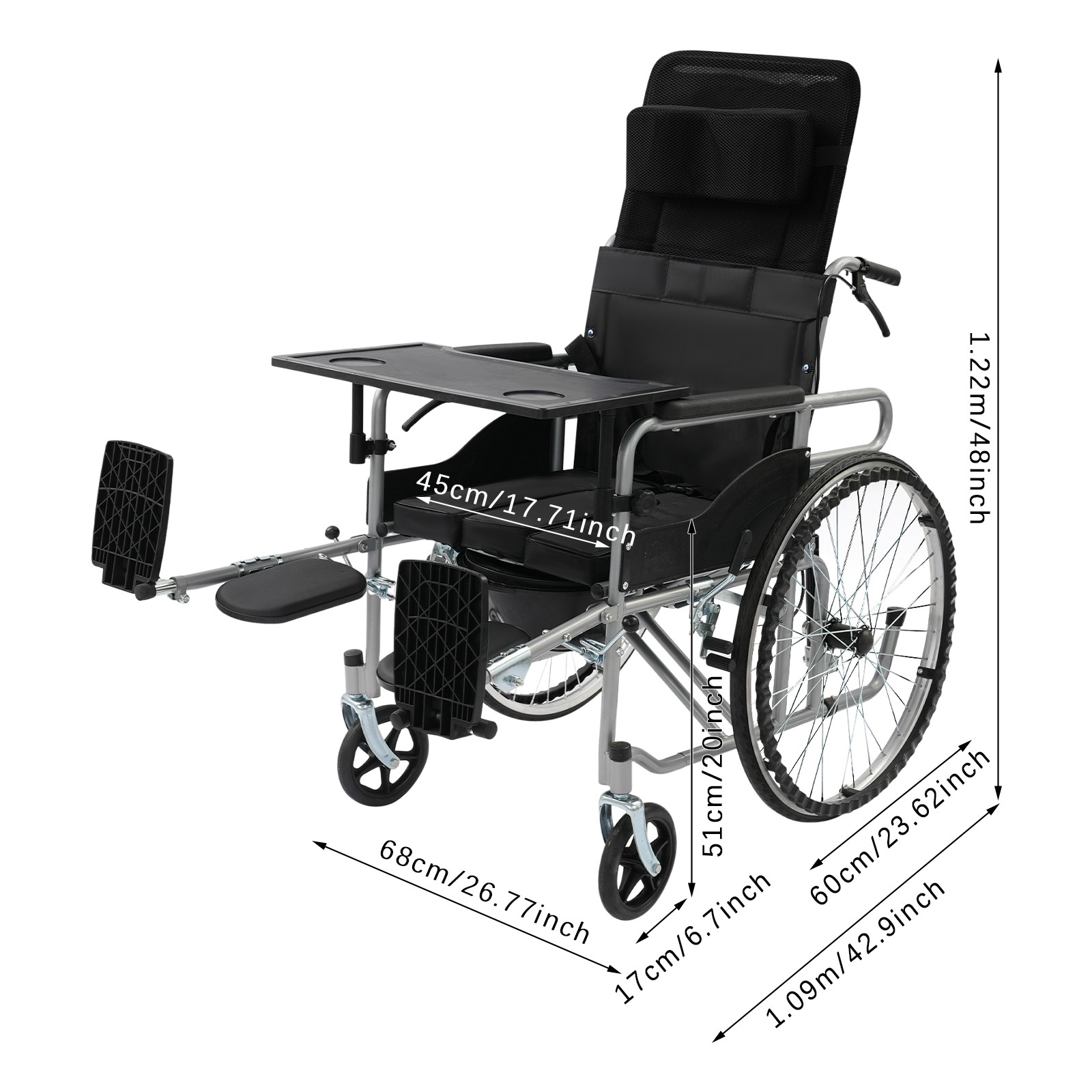 Foldable Wheelchair Foldable Commode Chair Reclining Wheelchair 100 kg max.