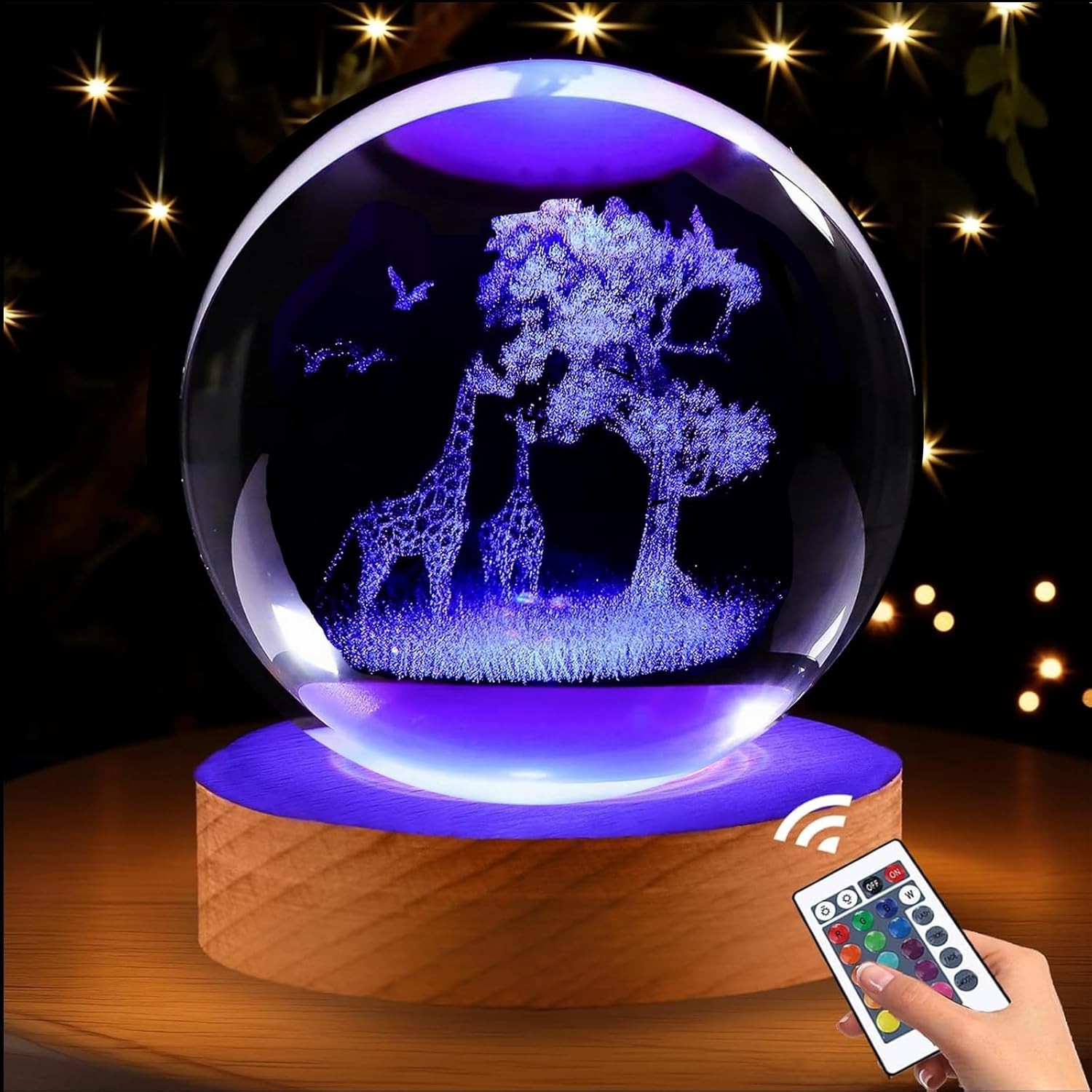 Giraffe Gifts for Women, 3.15In 3D Giraffes Figurine Crystal Ball Lamp with Remo