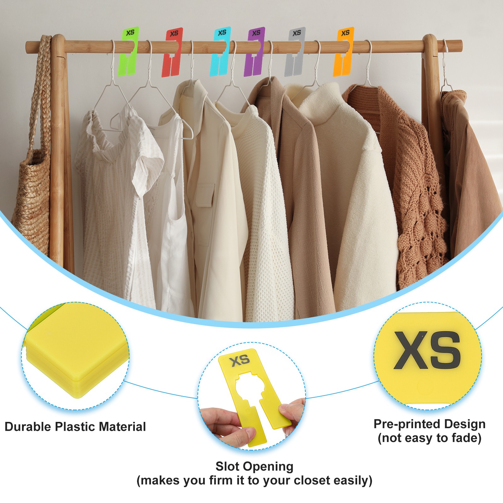 40 Pack Rectangle Clothes Dividers for Hanging Clothes 8 Sizes Yellow