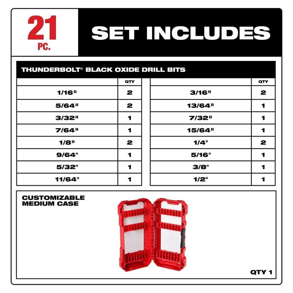 Milwaukee 21-Piece Thunderbolt Black Oxide Drill Bit Set