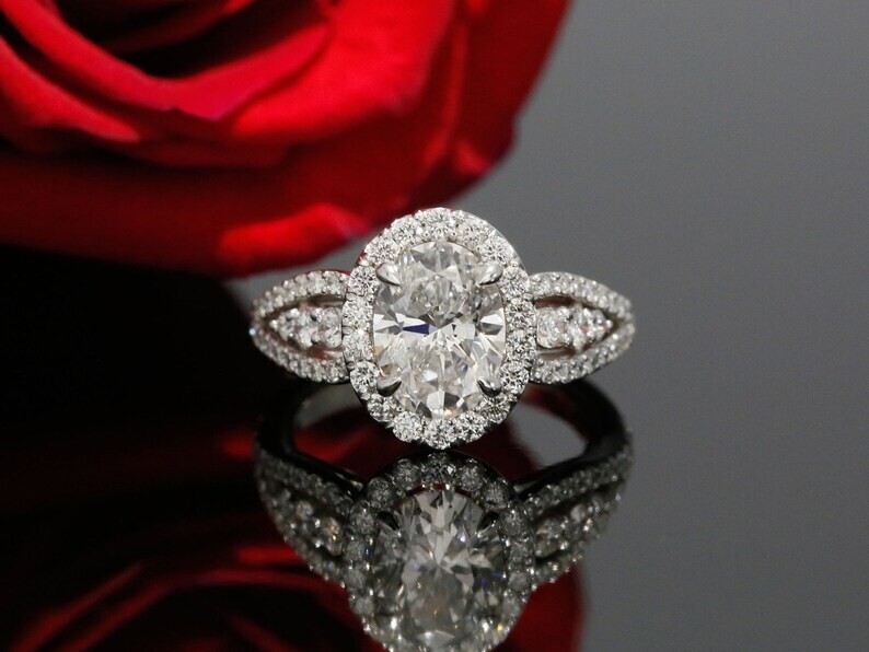 Lab-Created 3.20 Ct Oval Cut White Diamond Wedding Ring 925 Sterling Silver