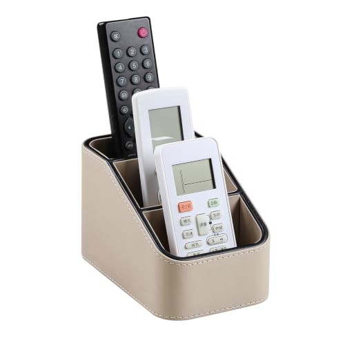 3 Compartments PU Leather Remote Control Holder, TV Remote Holder | Small Beige