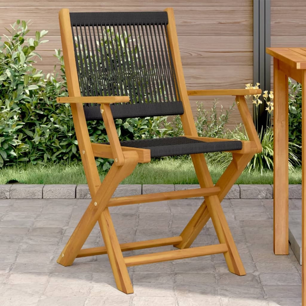 Patio Chairs 2 pcs Black Solid Wood Acacia and Polypropylene