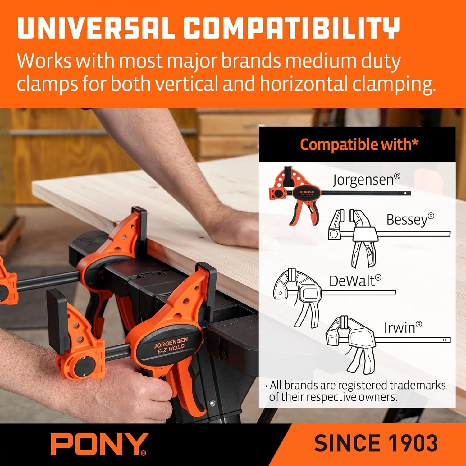 Pony Folding Work Table Sawhorse Workbench Adjustable w/ Clamps