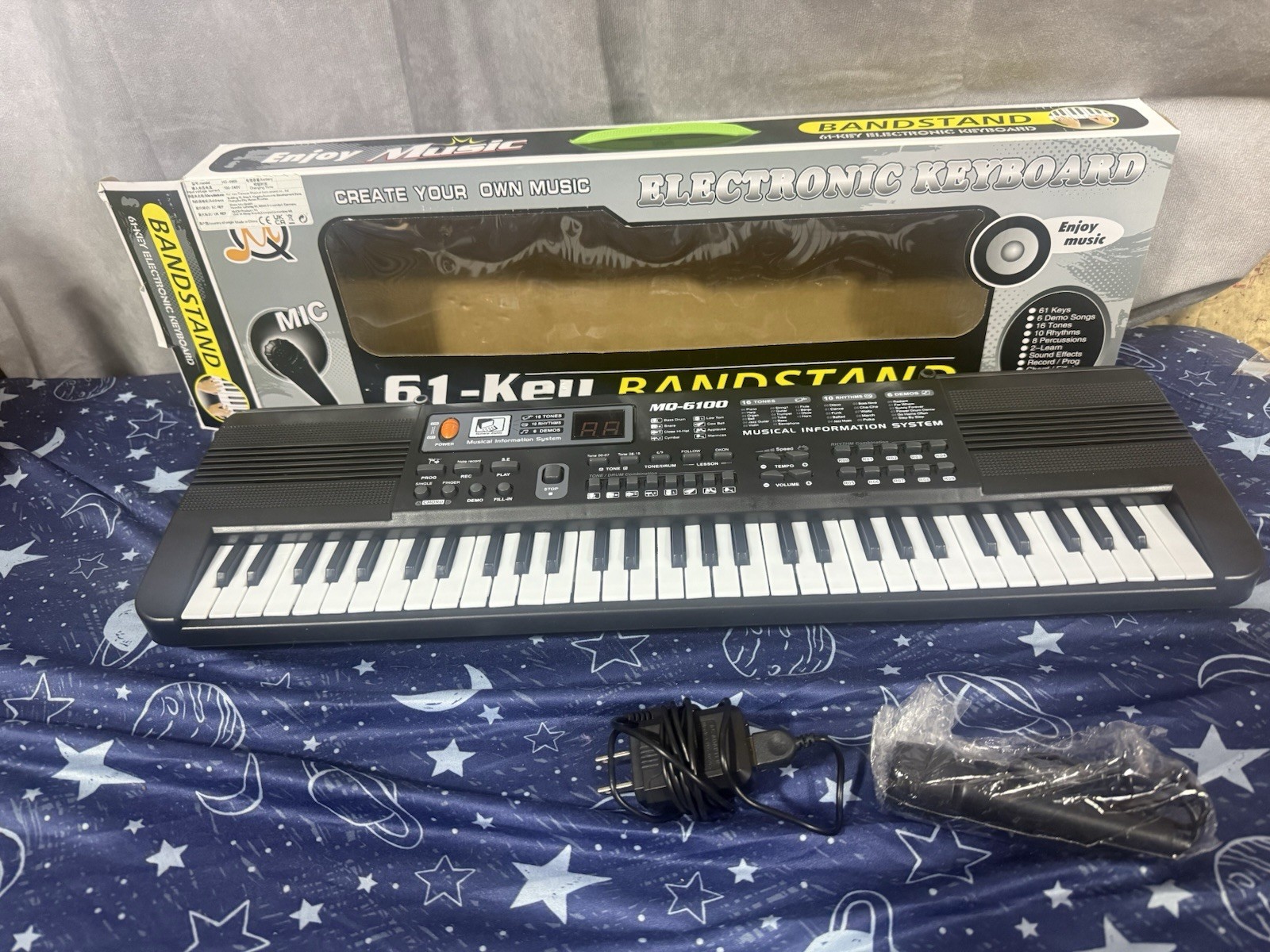 Children's MQ-6100 61-Key Electronic Keyboard Battery Operated Works - Black