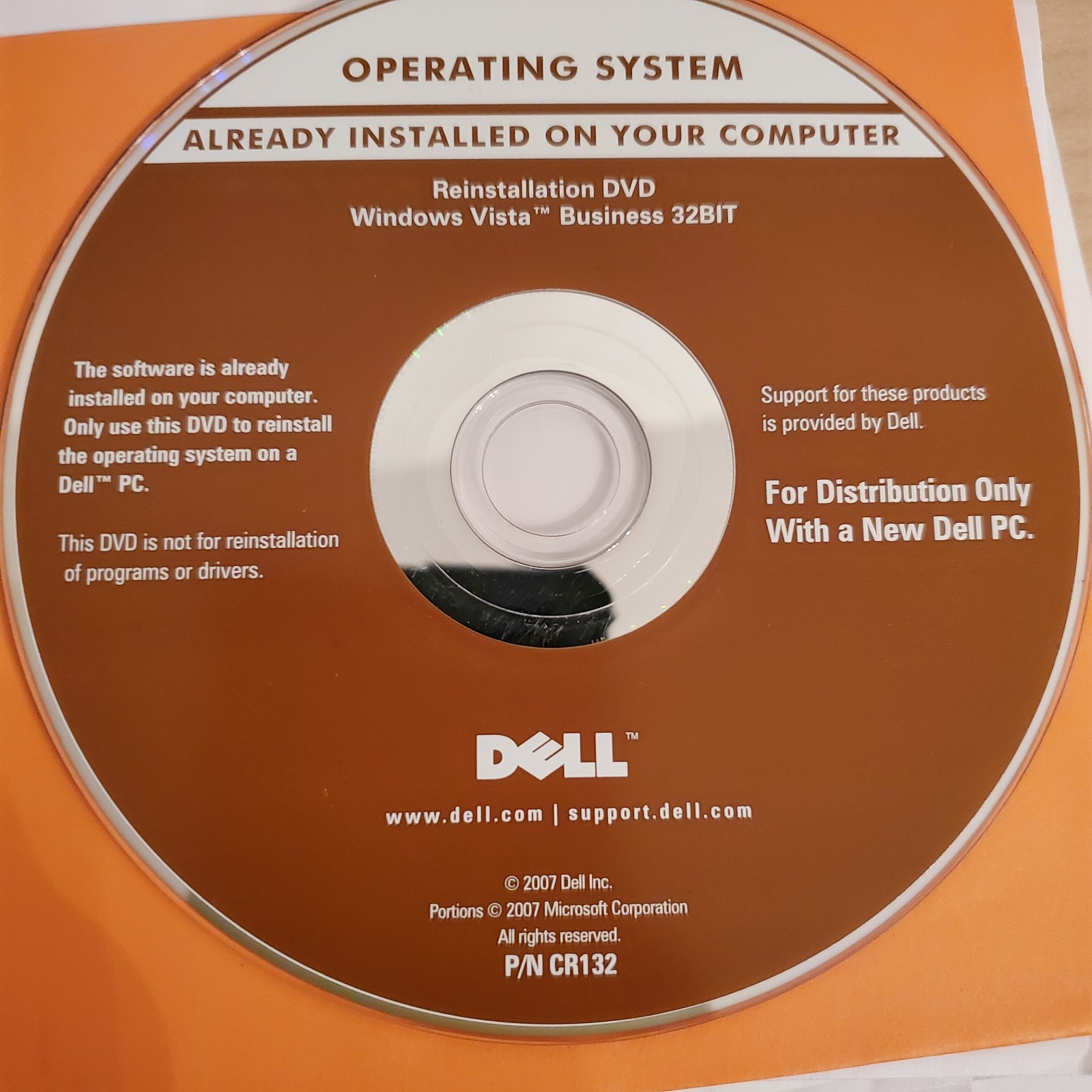 Dell Reinstallation DVD Windows Vista Premium 32 Bit & CD Key Read Description