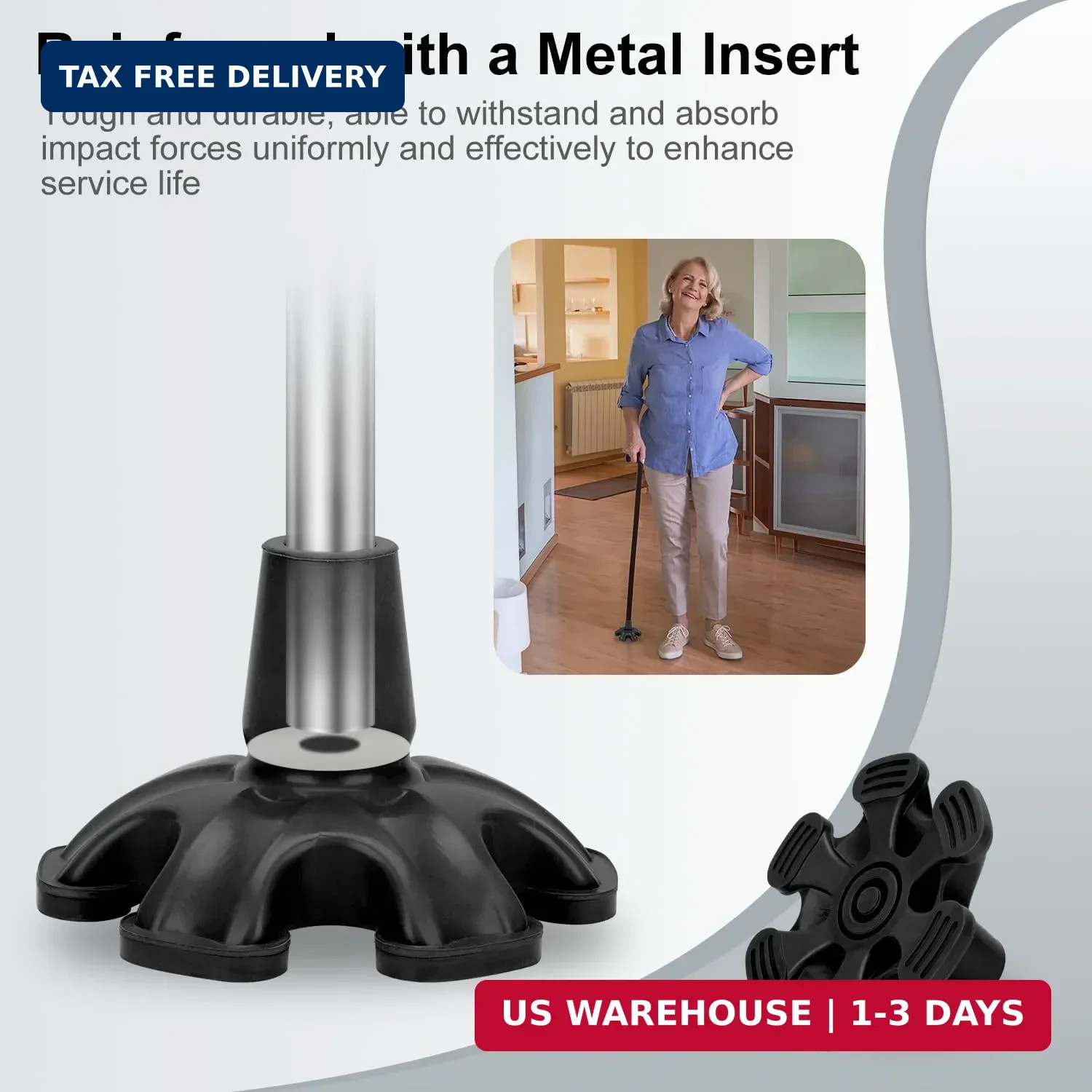 supregear Cane Tip - Self Standing 6 Prong Support Rubber Base for Walking Stick