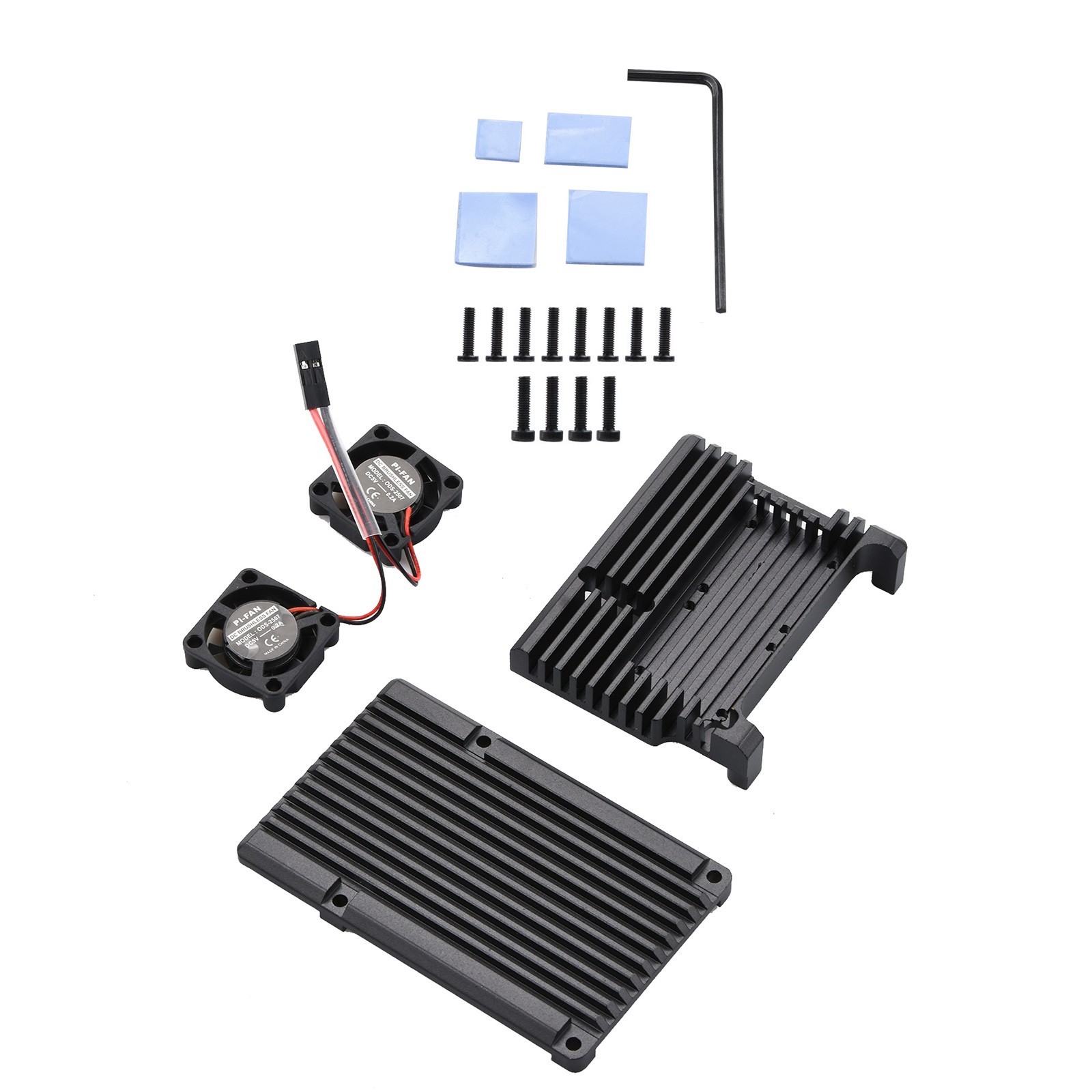 Metal Black Case Shell Box W/ Dual Fan Heatsink For Raspberry Pi 4 Model B 4B/