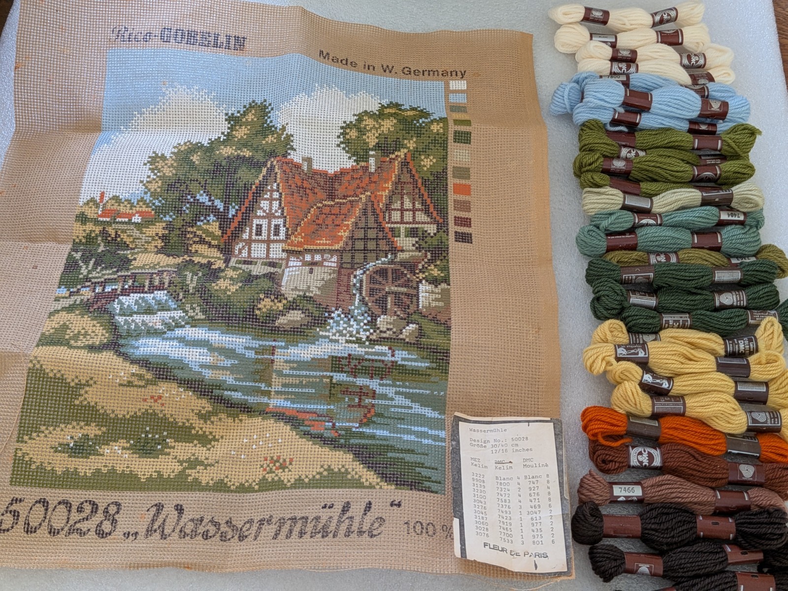 Vintage Needlepoint Canvas RICO GOBELIN #50028 Made in West Germany with Yarn