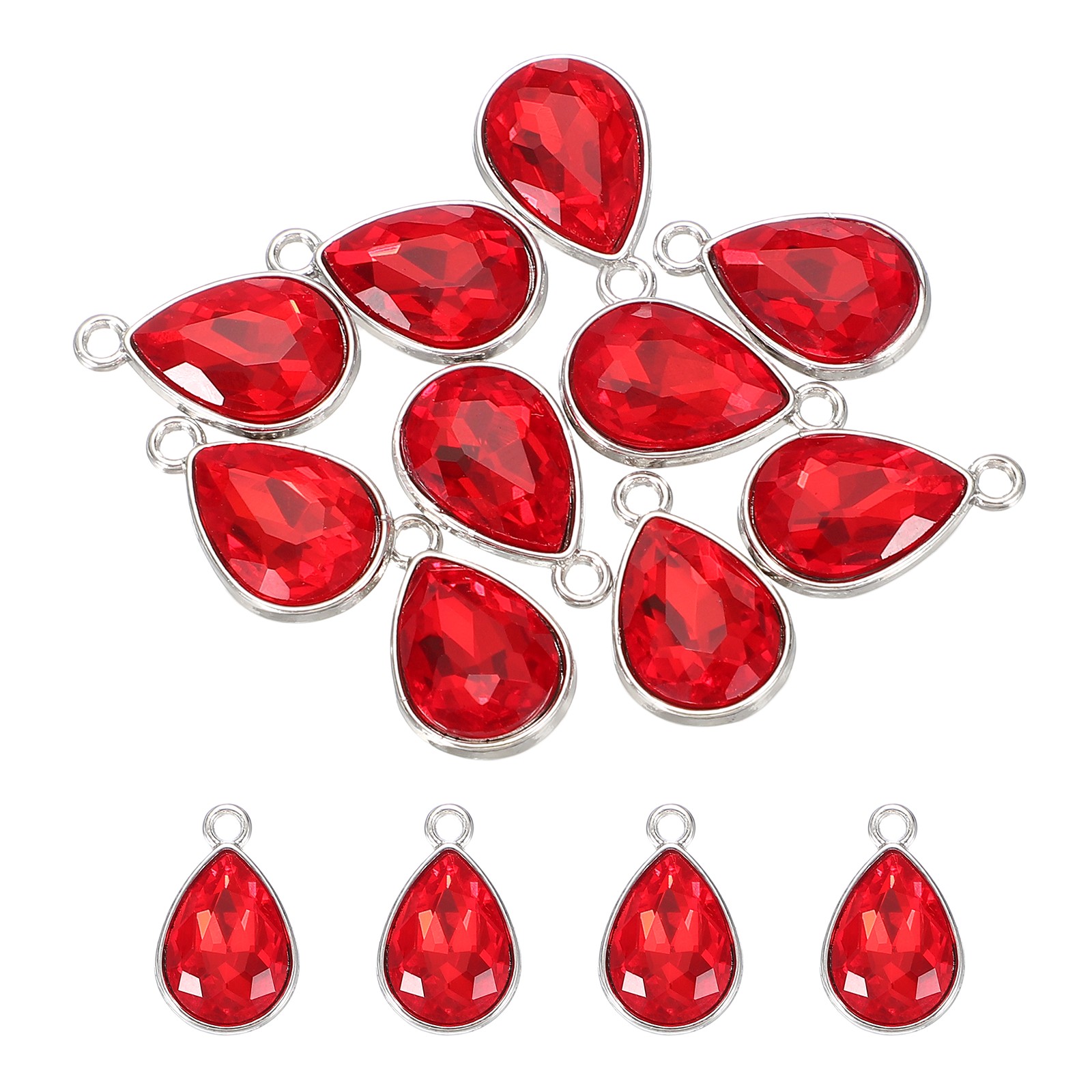 10 Pcs 10x14mm Alloy Glass Crystal Teardrop Charm for DIY Craft, Dark Red