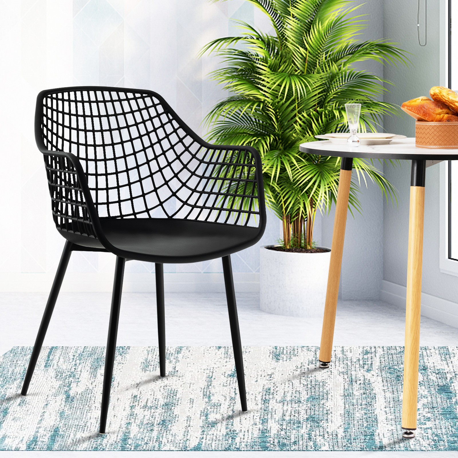 4 PCS Modern Dining Chair Leisure Chair Decorative Chair w/ 4 Metal Legs Black