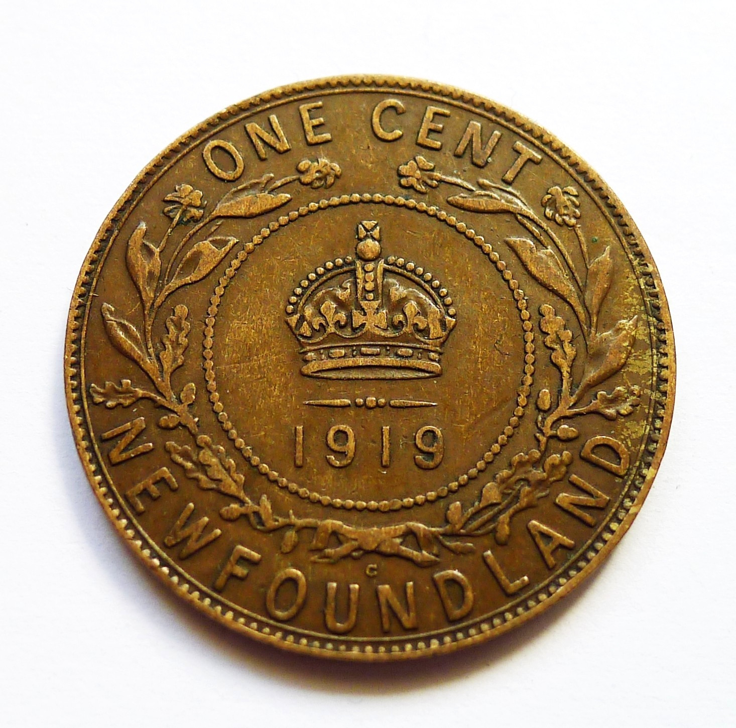 NEWFOUNDLAND 1 CENT 1919-C, CANADA PROVINCE, GEORGE V, OTTOWA MINT, KM#16