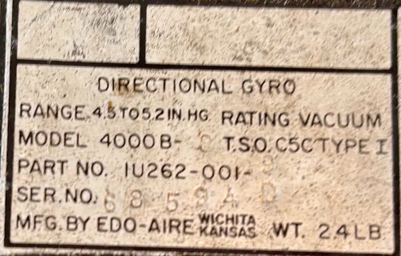 Directional Gyro 4000B8 1U262-001-9 Removed Working