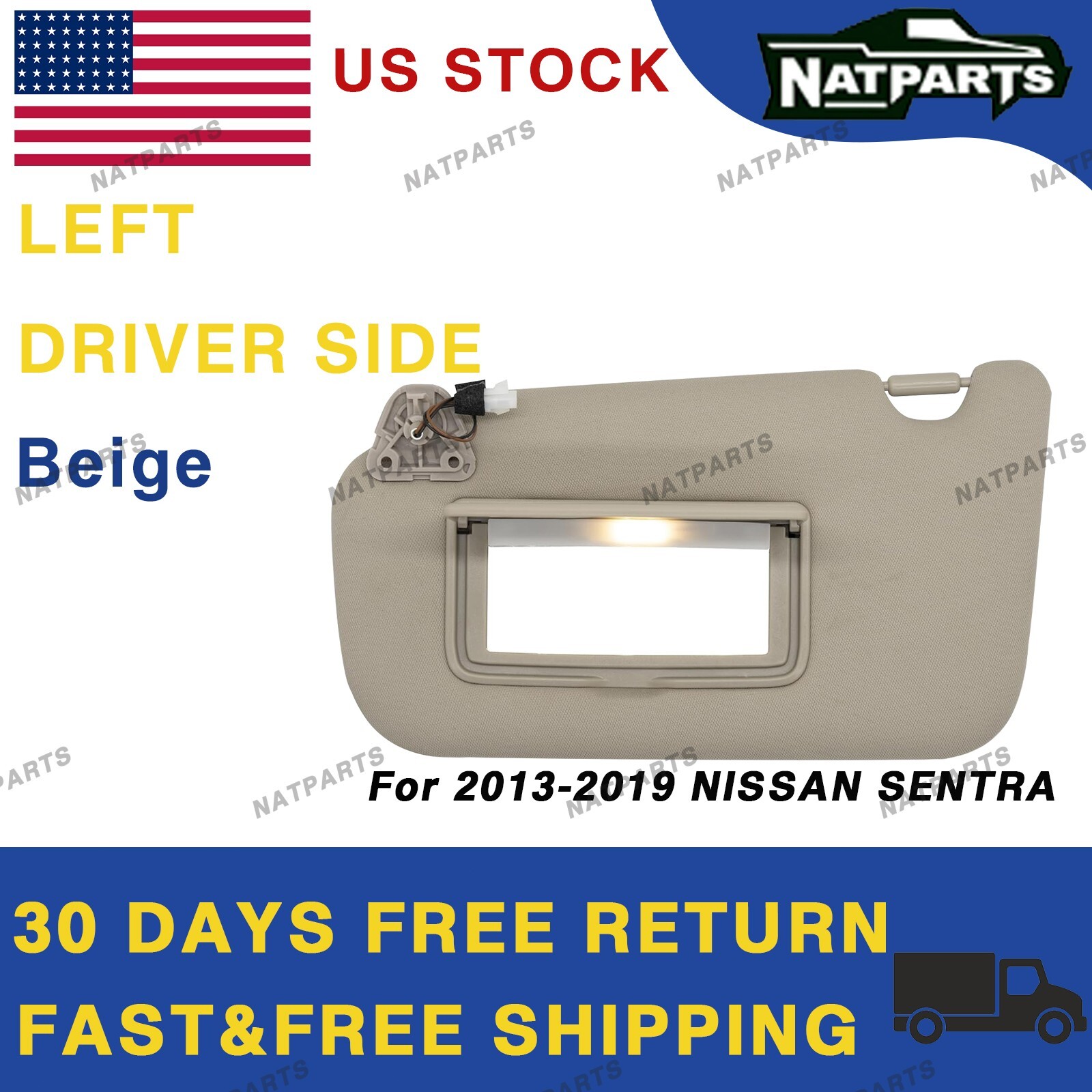 Left Driver Side Sun Visor W/ Light For 2013-2019 Nissan Sentra 96401-3SG8A