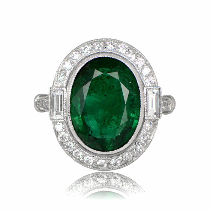 Beautiful & Rare Zambian Emerald, Framed By A Halo Of Round Cubic Zirconia Ring