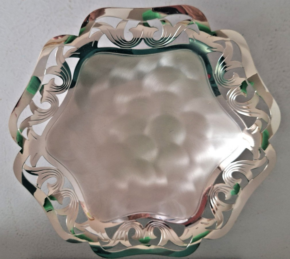 Vintage WMF Ikora Silver Bowl Plate Footed Swirl Brushed 8" New in Box  Germany
