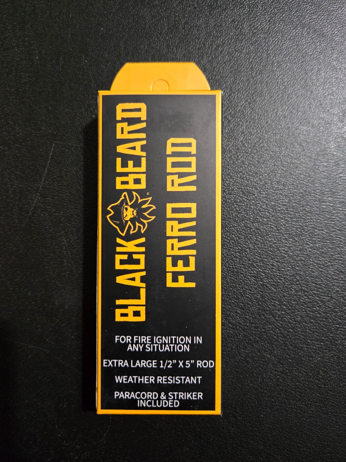 Black Beard Fire Starters FR Ferro Rod Black/Yellow 5" Long rod