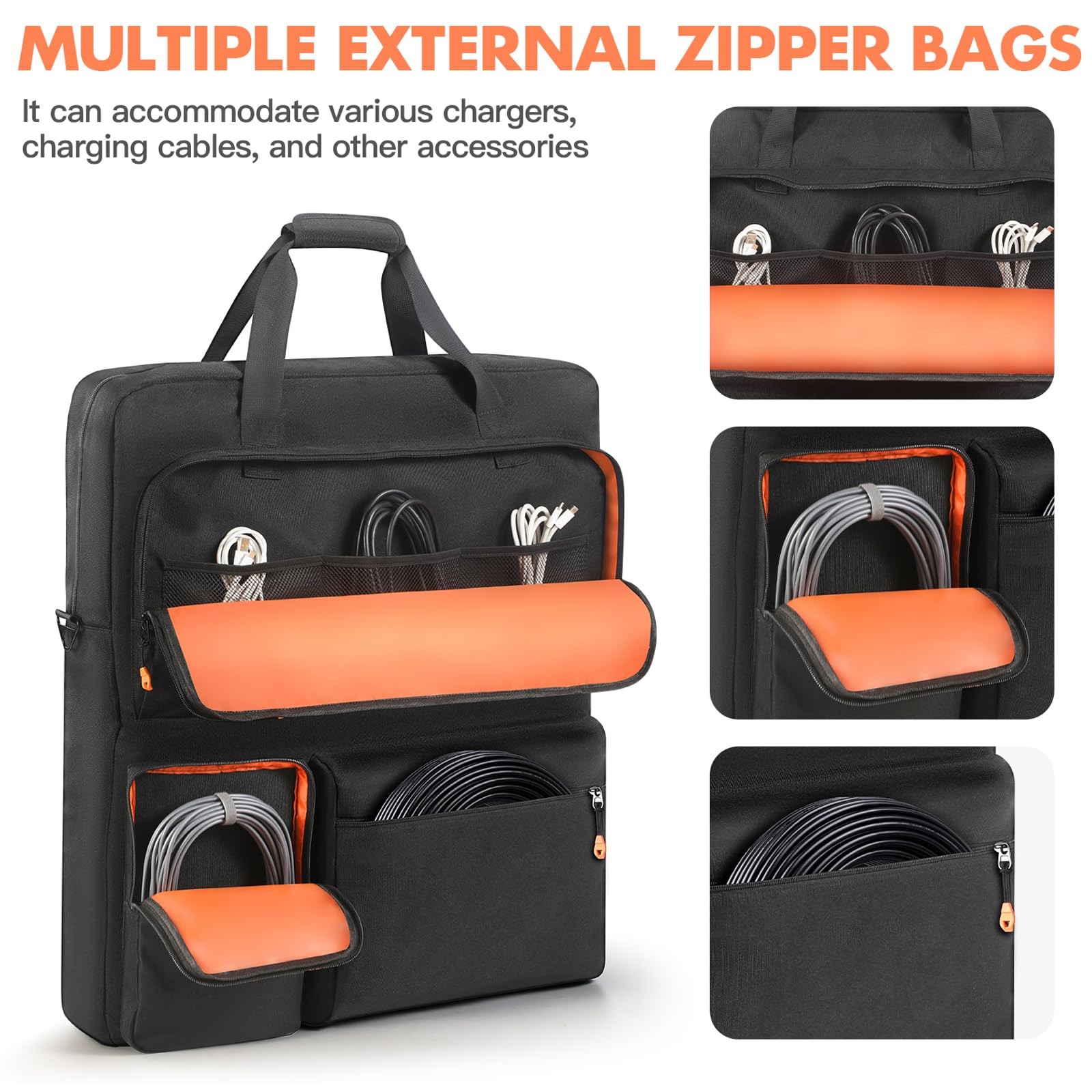Padded Solar Panel Carrying Case Compatible with Jackery Black+Orange