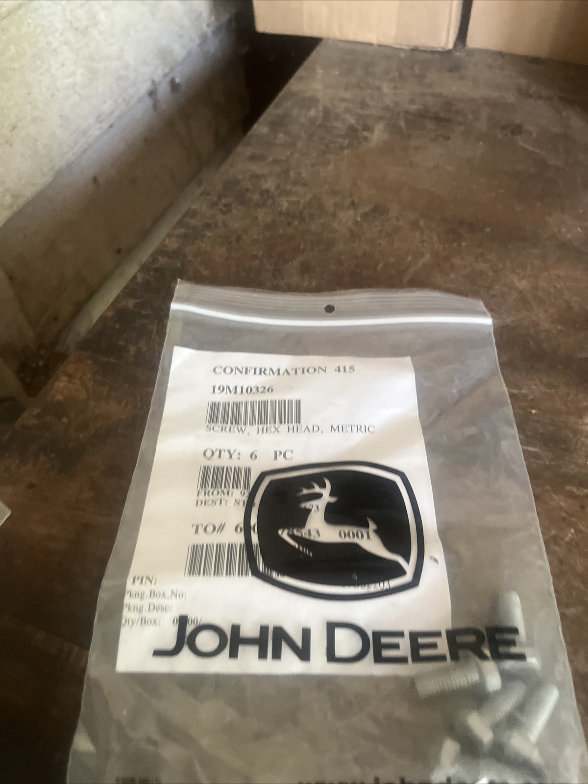 6 NOS John Deere Metric Hex Head Screws 19M10326