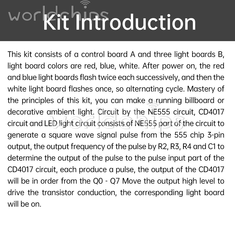 CD4017 + NE555 Flash Light DIY LED Electronic Kit Soldering Learning Project