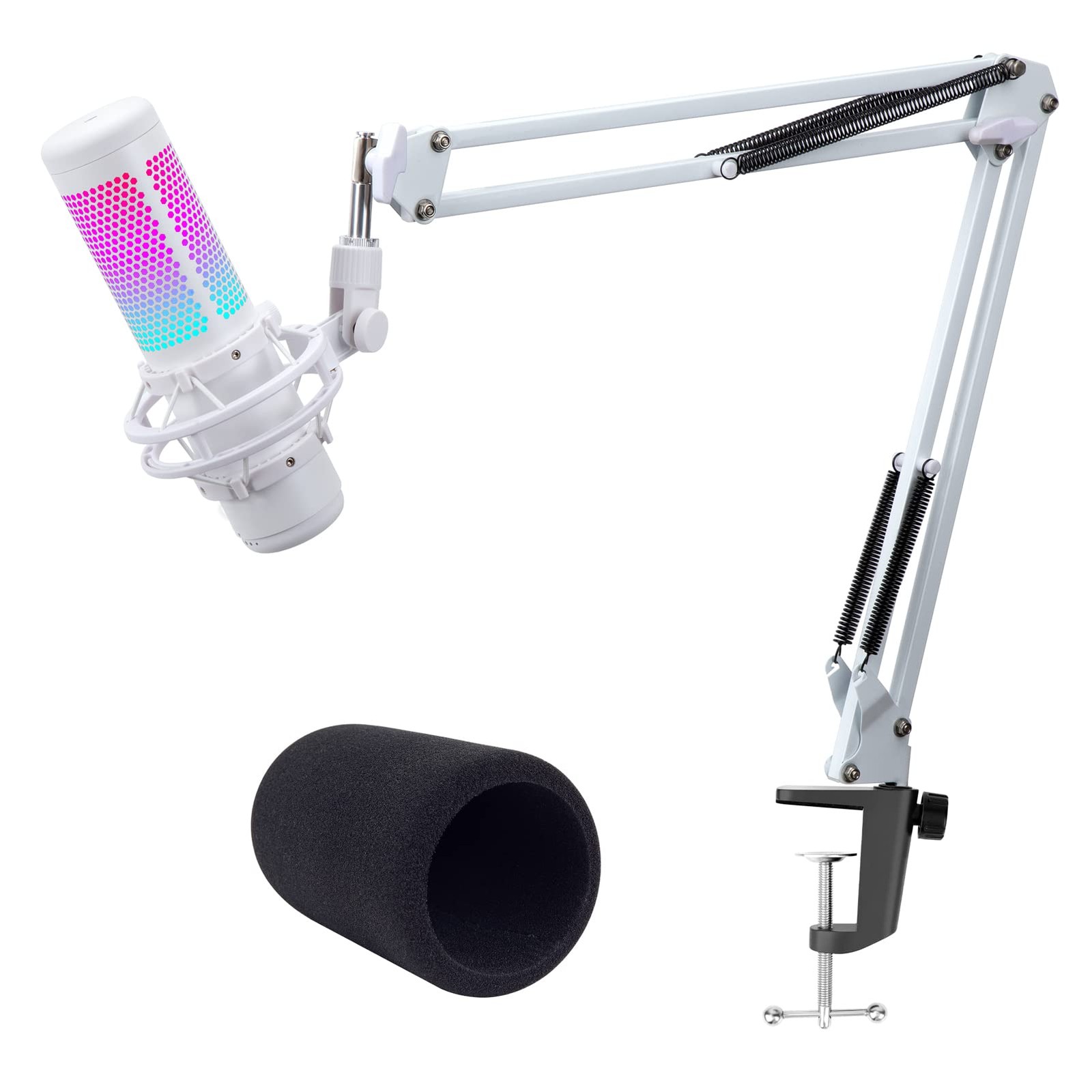 White Microphone Boom Arm Stand Compatible with QuadCast S Mic
