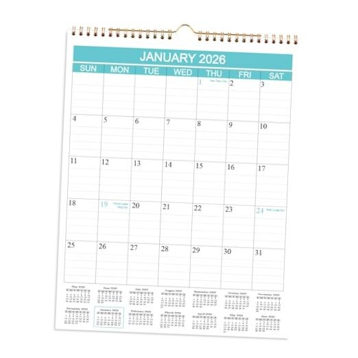 Calendar 2026-2027 - Wall Calendar Runs from Jan 2026 to Jun 2027-18 Blue