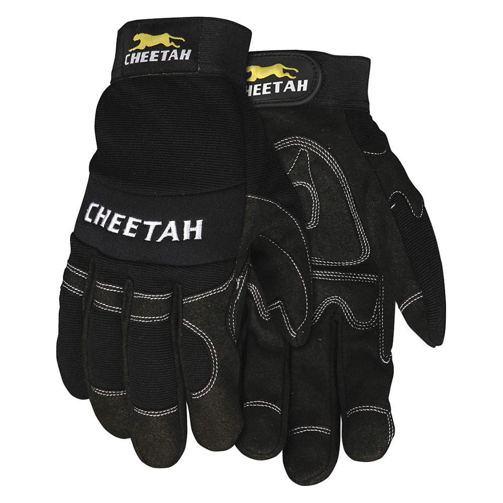 MCR SAFETY 935CHL Gloves,Mechanic,Hook/Loop Wrist,Blk,PR 392D28