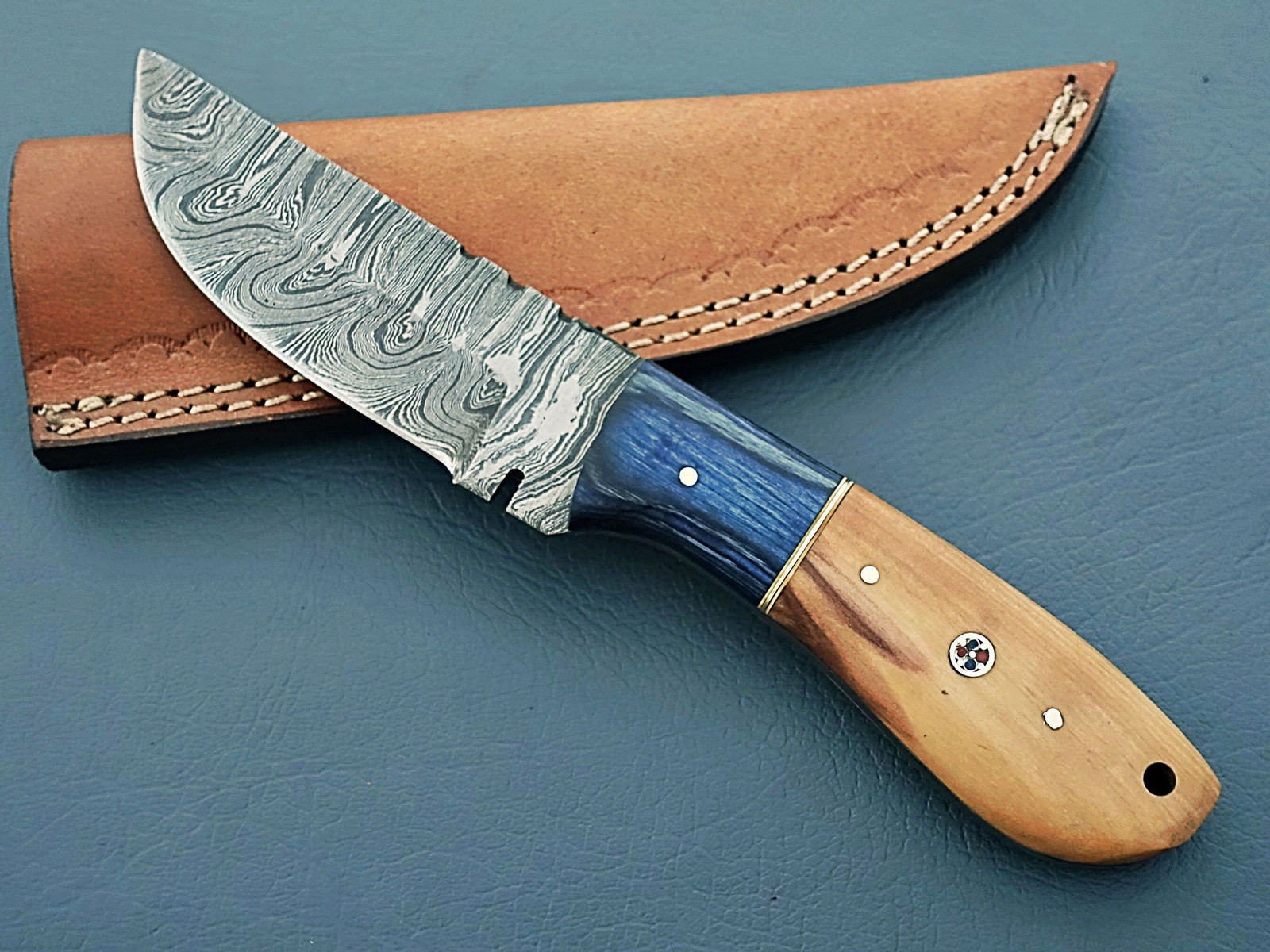 Handmade Damascus Steel Hunting Knife Wood & Bone Handle w/Sheath