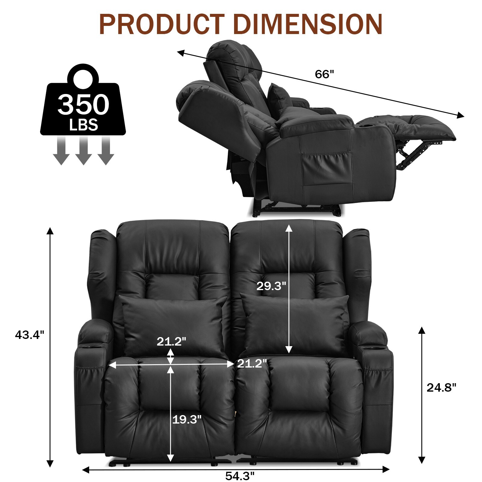 Loveseat Recliner Chair Faux Leather Modern Reclining Sofa Home Theater Seating