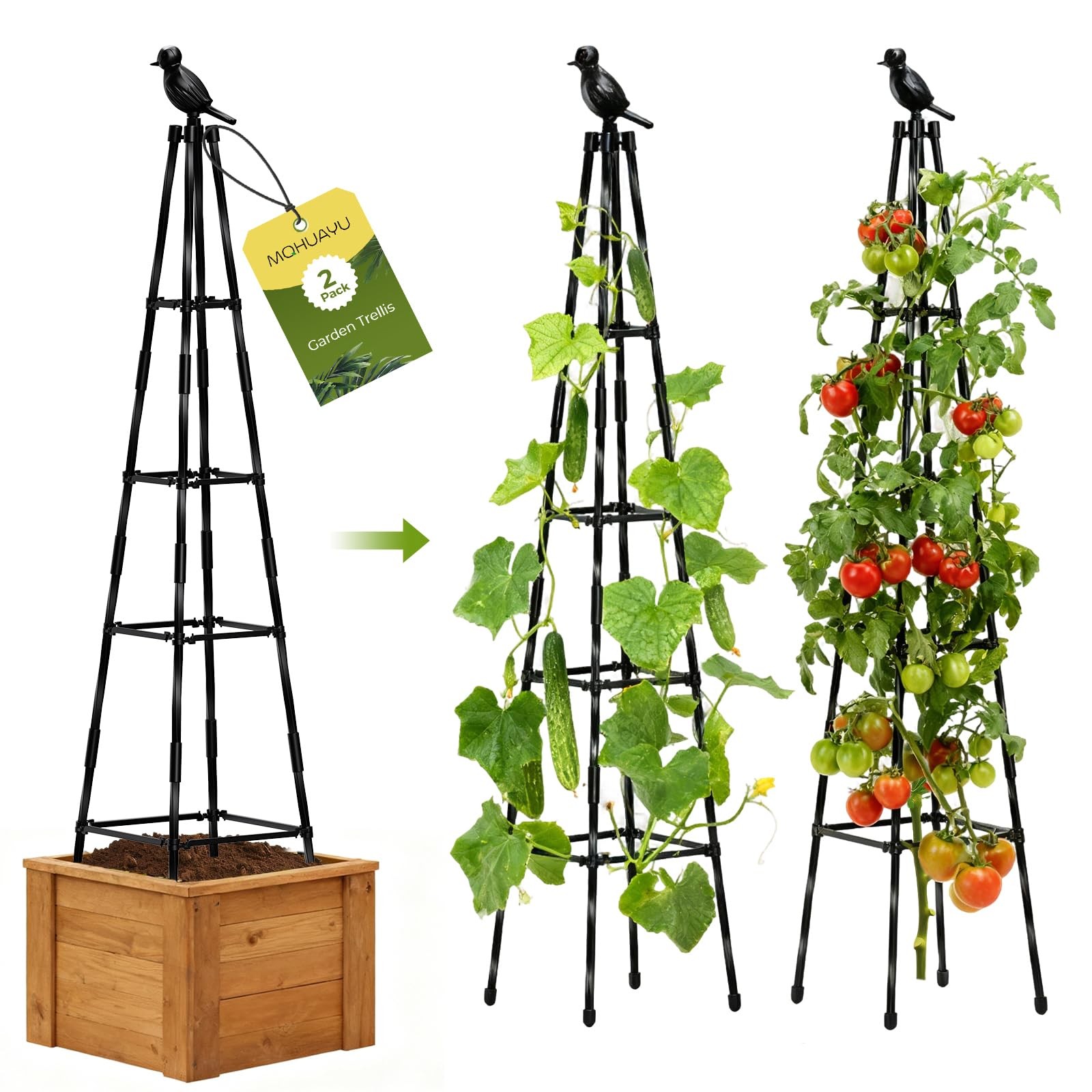 MQHUAYU 2 Pack Garden Trellis for Climbing Plants Outdoors,65Inch Black