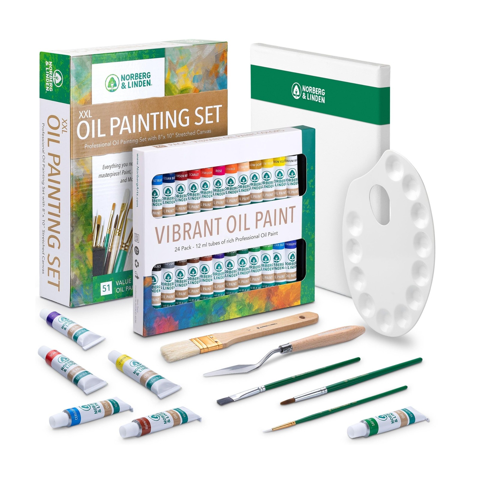 XXL Oil Paint Set - 24 Paints, 25 Brushes, 1 Canvas, and Art Palette Varying