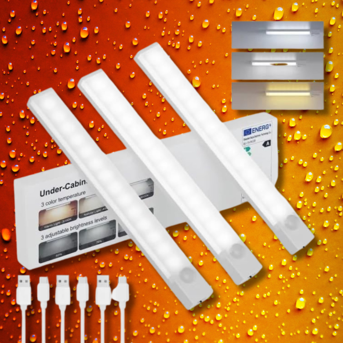 Smart Magnetic Under Cabinet Lighting with Rechargeable Motion Sensor – 3 Pack