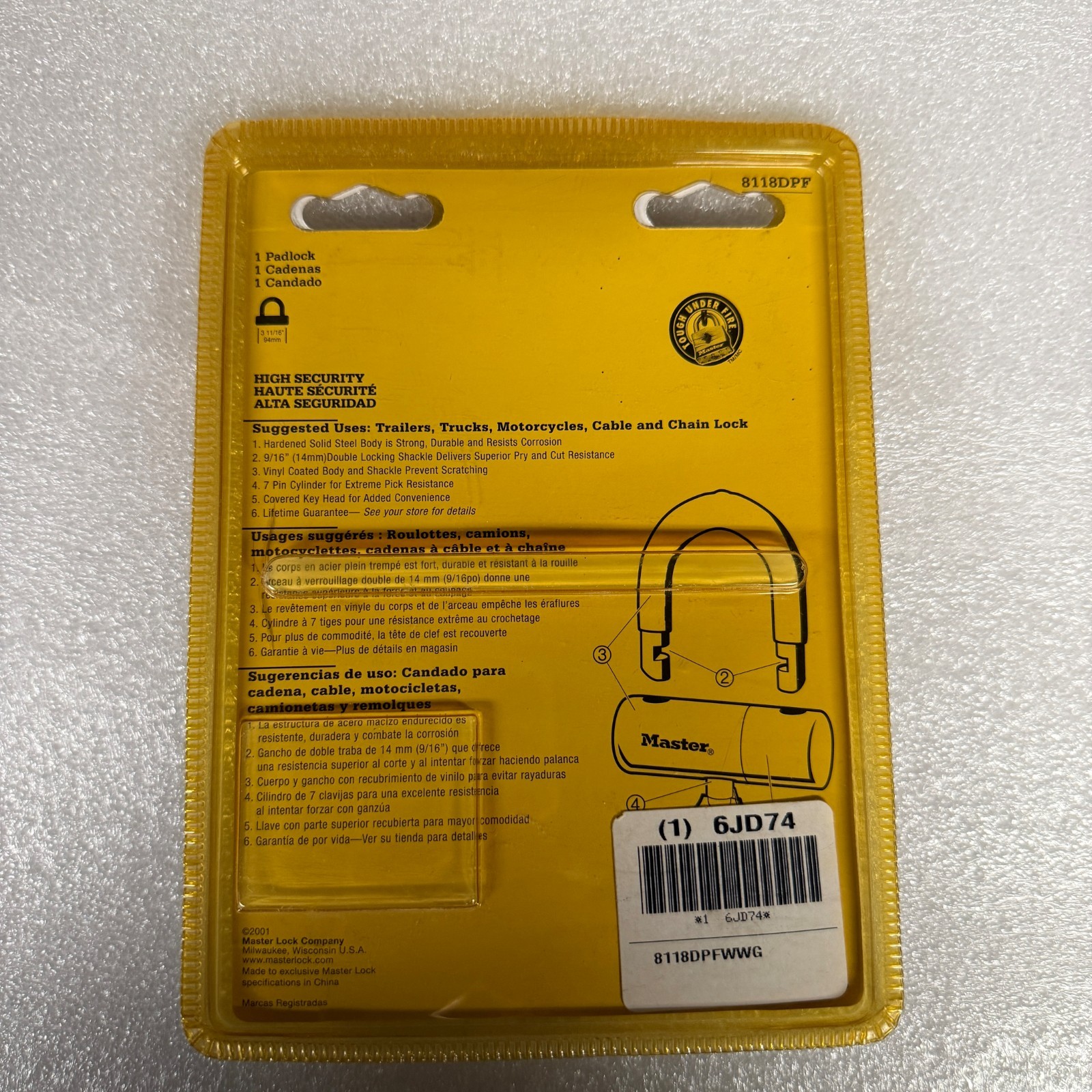 NEW Old Stock MASTER LOCK MINI U-LOCK Contractor Grade 8118DPF