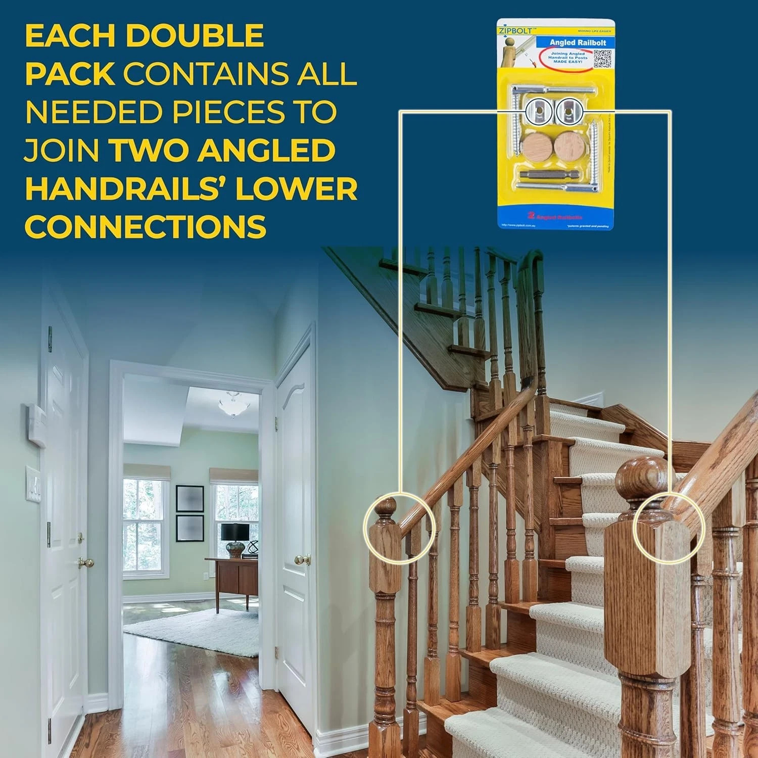 Zipbolt 11.560 Angled Railbolt — Staircase Handrail 1 Pack, Metallic