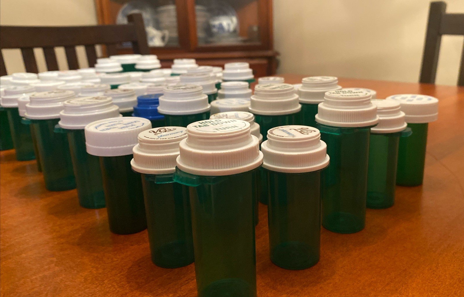 Lot Of 50 Empty Green Plastic Pill RX Bottles Crafting Fishing Storage Hobby