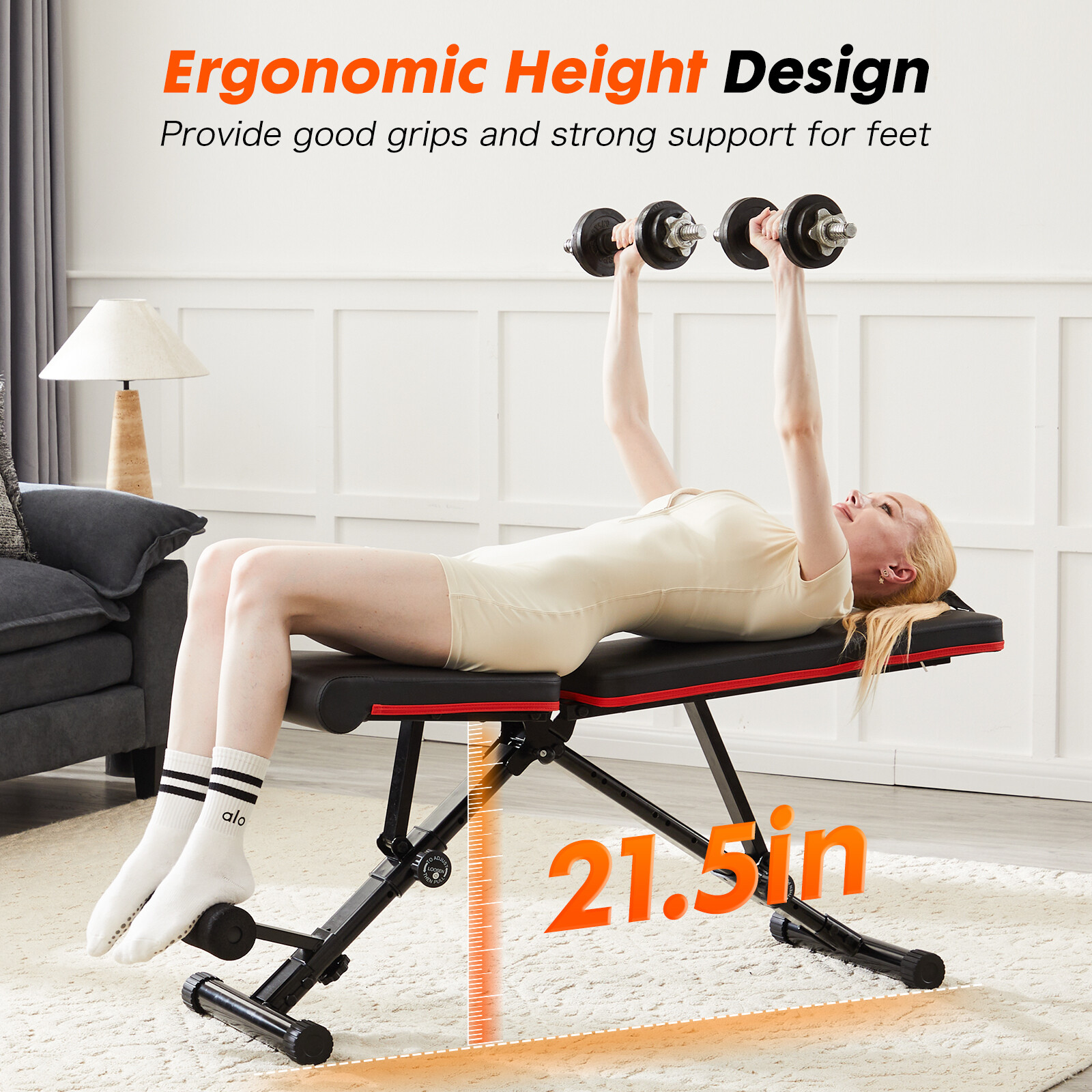 Foldable Home Gym Stool, Sit-Up Stool, Training Bench with Adjustable Back