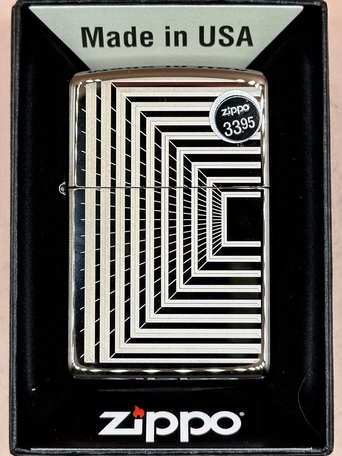 2019 Boxed Lines Design 49071 Black Ice Zippo Lighter NEW
