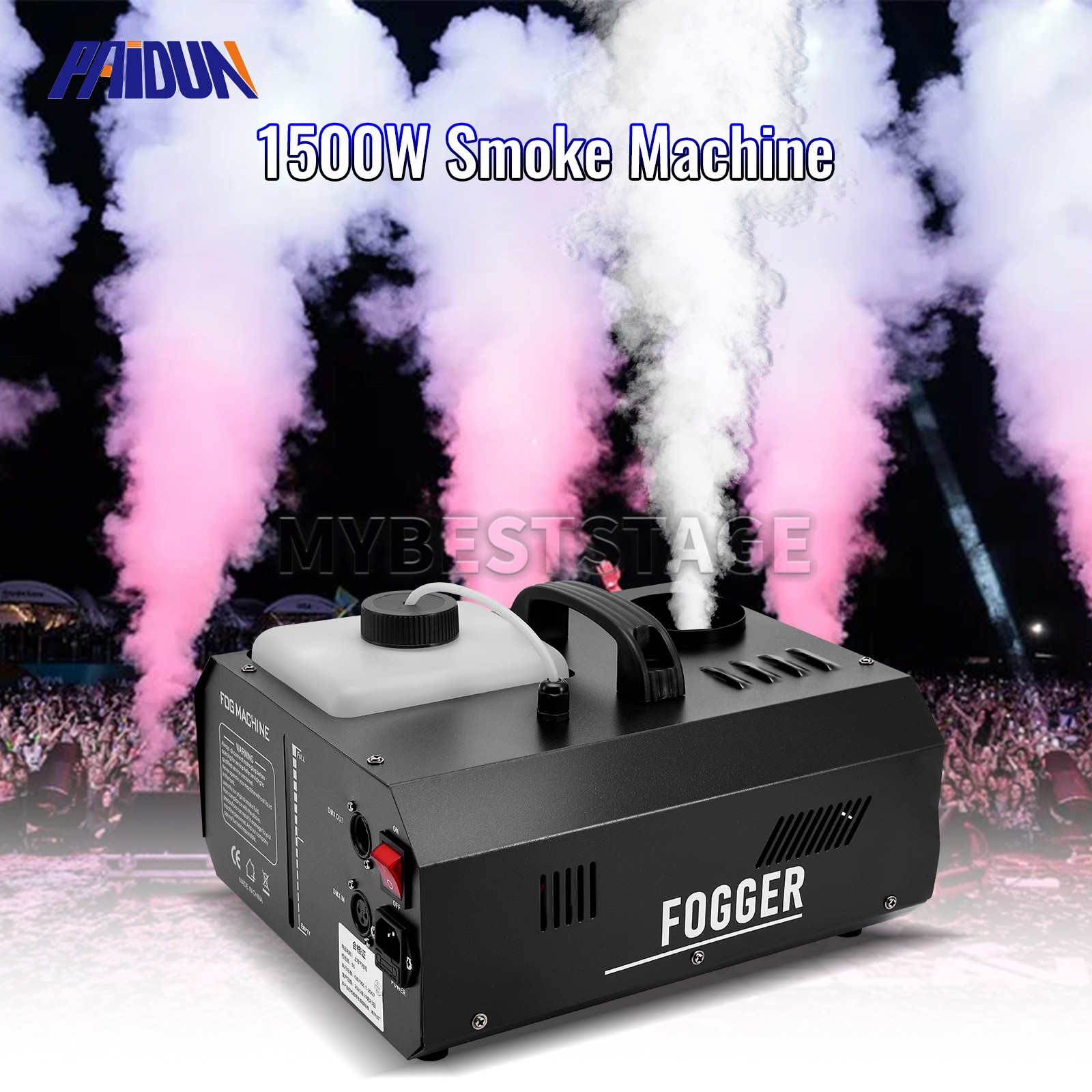 PAIDUN 1500W Fog Smoke Machine Blaster Line & Remote Control Wedding Event Show