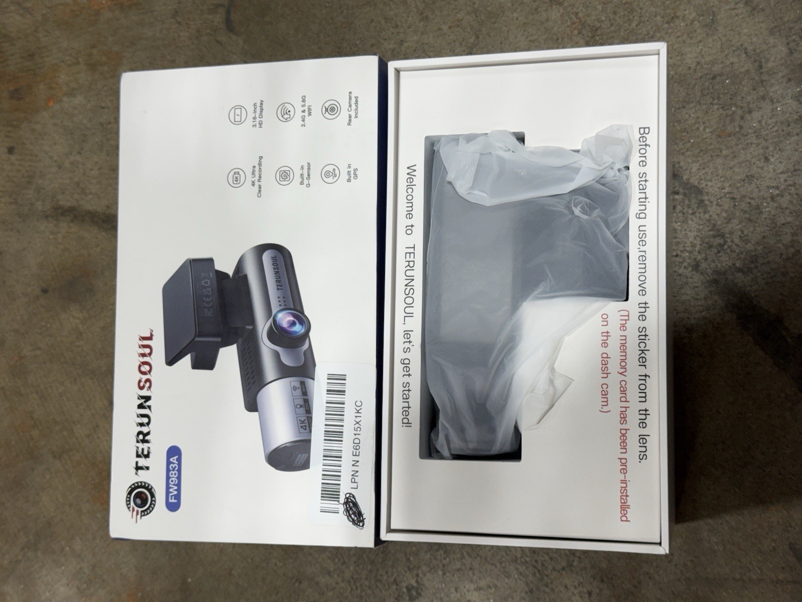 Terunsoul FW983A, 4K Ultra HD Dash Cam Front/Rear Built-in GPS WiFi W/512GB