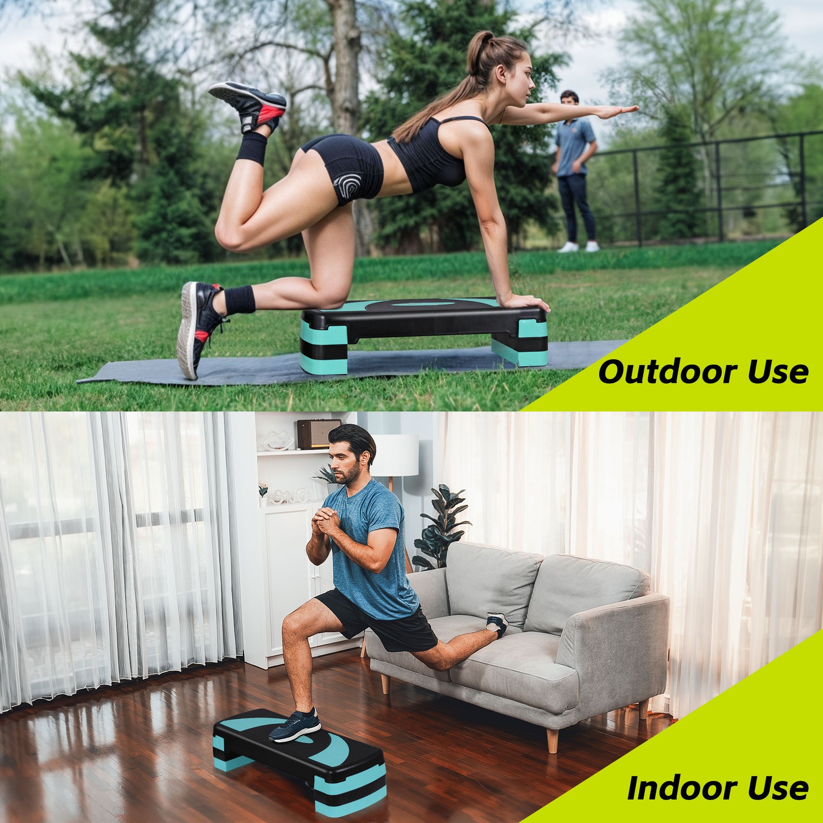 Adjustable Aerobic Stepper Workout Step with 4 Risers Exercise Platform Green